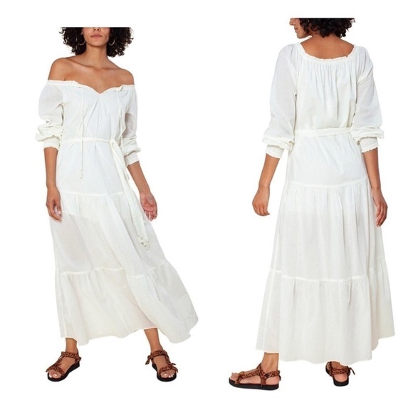 HALE Bob Honor Solid Tie Belt On or Off Shoulder Maxi Dress Beach Cover Up New - Picture 3 of 8